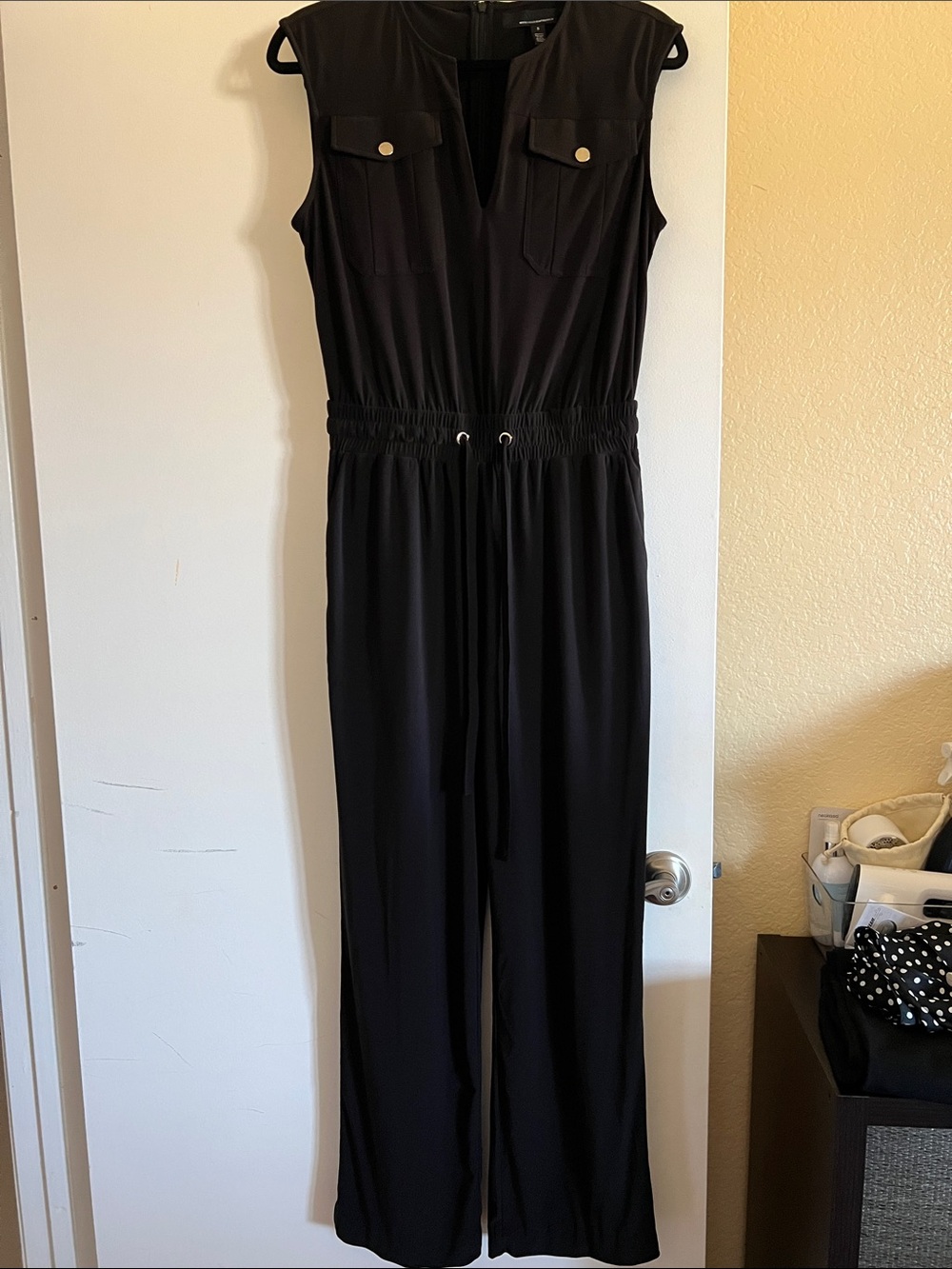 White House Black Market Black Sleeveless Drawstring Jumpsuit